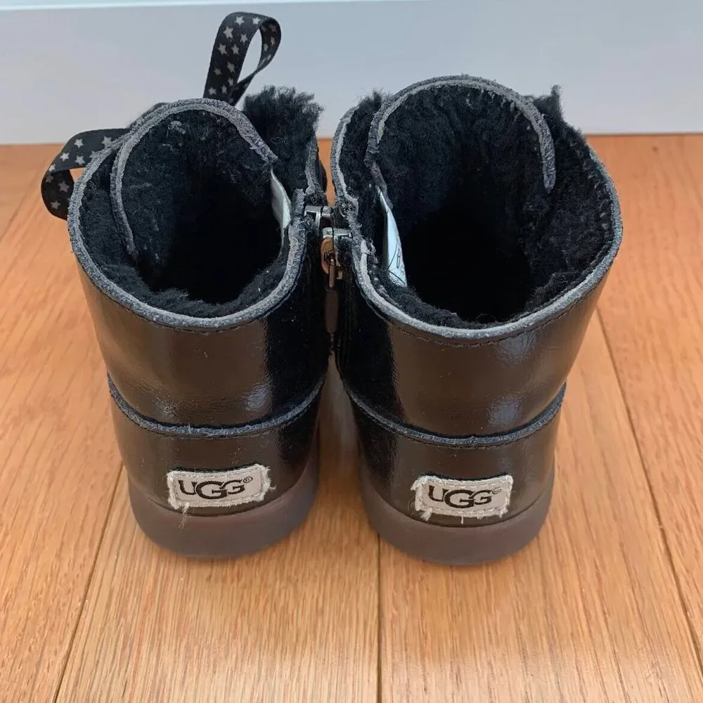 Ugg Toddler Size 10 Black Patent Leather‎ Bootie Warm Sheep Fur Lined 1013414T